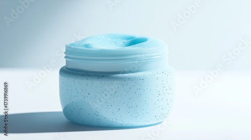 Jar of skincare cream in soft focus on plain white background suitable for cosmetic promotions