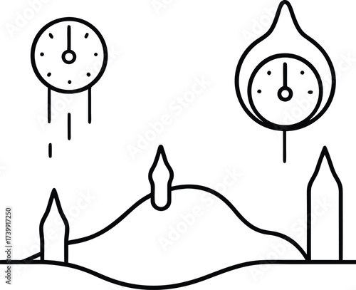 surreal desert landscape with melting clocks vector illustration on transparent background