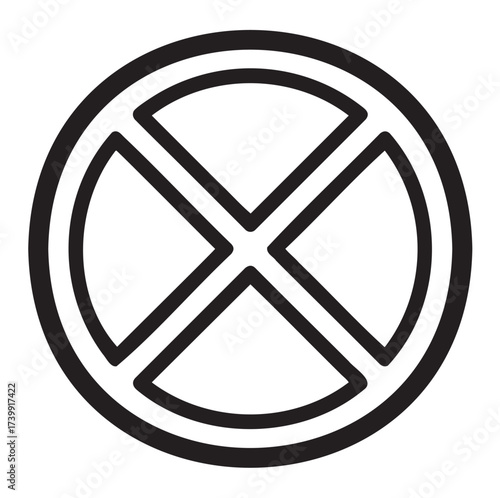 Black outline of a minimalist target icon with a circular shape and intersecting lines forming a cross pattern.
