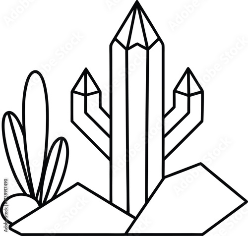 surreal desert with giant crystal cacti coloring vector illustration on transparent background