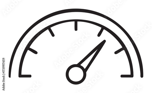 Black outline icon of a speedometer with a needle pointing to the right, indicating acceleration or high speed.