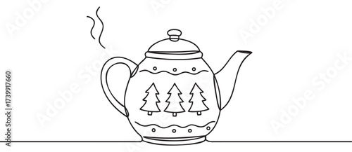 Black outline vector icon of a simple teapot with tree patterns. minimal linear illustration for kitchen, tea, and home decor concepts.