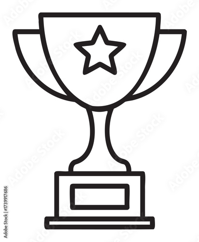 Black outline icon of a simple trophy cup with a star in the center, symbolizing achievement and success.