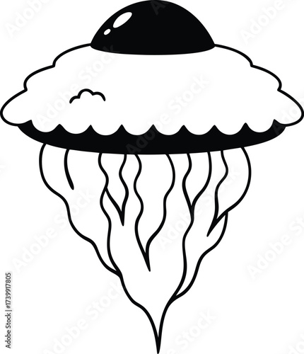 surreal floating giant jellyfish island coloring vector illustration on transparent background