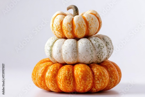 Wallpaper Mural Three differently colored pumpkins stacked atop each other against a white background Torontodigital.ca