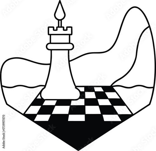 surreal giant chessboard landscape coloring sheet vector illustration on transparent background