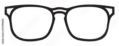 Black outline icon of rectangular eyeglasses with a bold frame design, suitable for fashion and optical concepts.