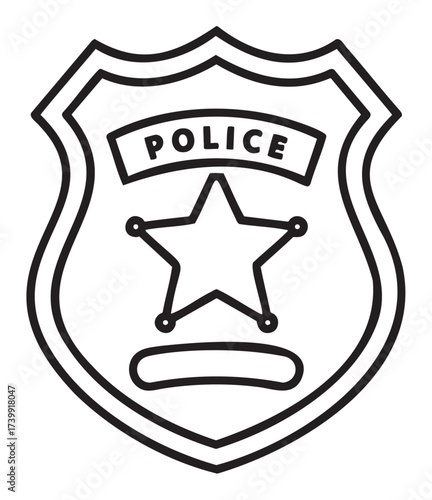 Black outline of a police badge icon featuring a prominent five-point star and the word "police" in bold letters.