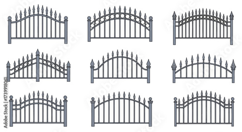 Collection of classic decorative metal fence designs.