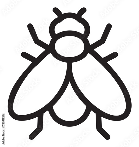 Black outline icon of a simple fly, showing detailed wings and body structure. minimal linear design for biology and entomology concepts.