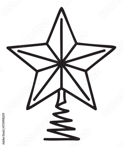 Black outline of a simple star-shaped christmas tree topper with a coiled spring base.