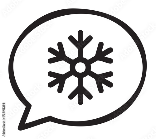Black outline icon of a snowflake inside a speech bubble, symbolizing winter or cold conversations.