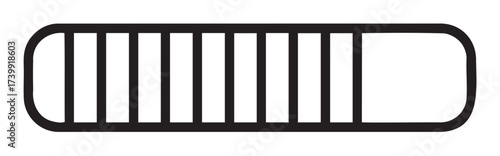 Black outline vector icon of a simple elongated pill capsule, divided into alternating solid and empty segments. minimalistic design suitable for health and medication concepts.