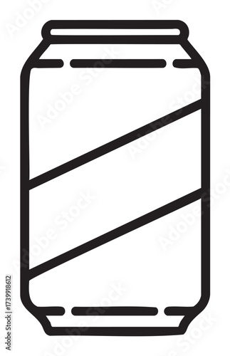 Black outline icon of a simple cylindrical beverage can with diagonal lines, suitable for drink and packaging concepts.
