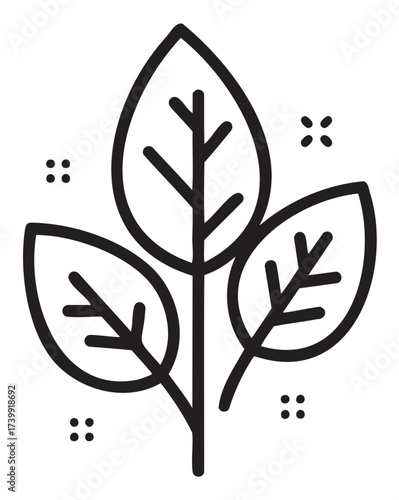 Black outline icon of a plant with three leaves, featuring simple and clean lines for nature and botanical concepts.