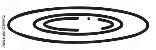 Black outline depiction of an oval-shaped flying saucer with a distinctive rim and central body, contributing to concepts of ufos and extraterrestrial themes.