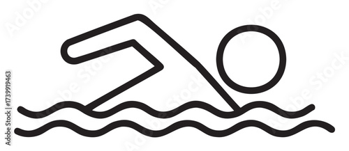 Black outline icon of a swimming figure in water, depicting a person swimming freestyle with arm extended.