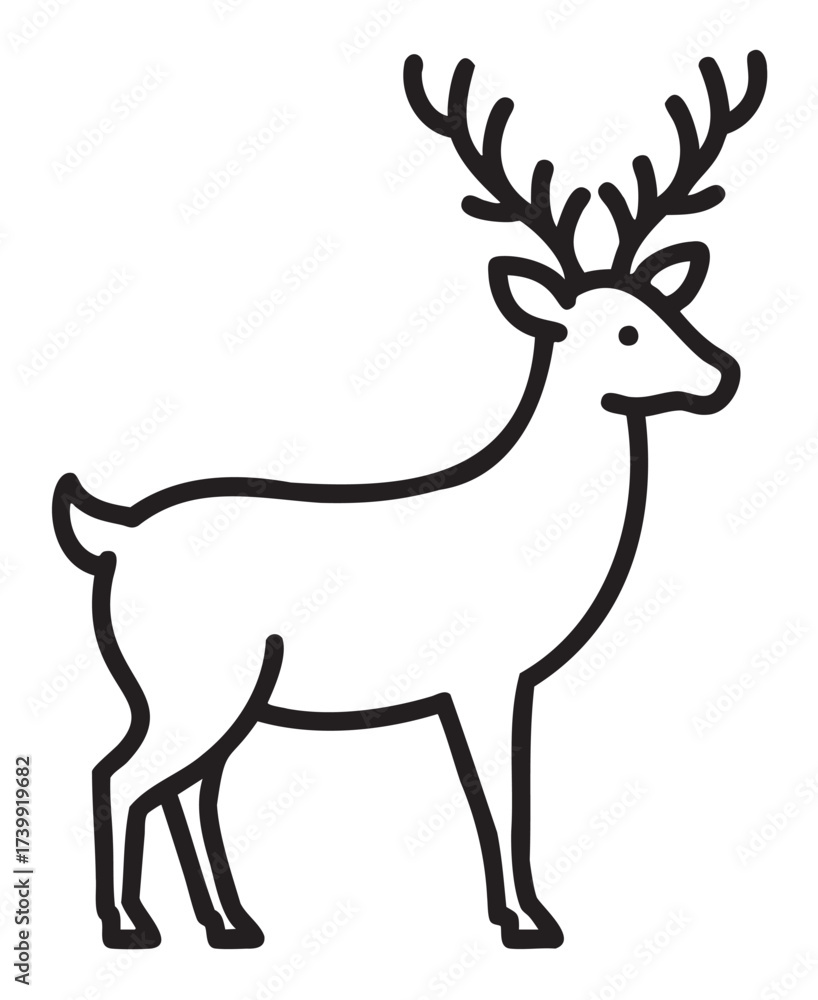 Obraz premium Black outline of a deer with large antlers facing right, depicted in a minimalistic linear style.