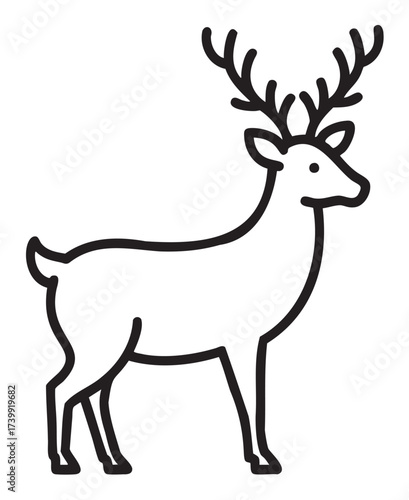 Black outline of a deer with large antlers facing right, depicted in a minimalistic linear style.