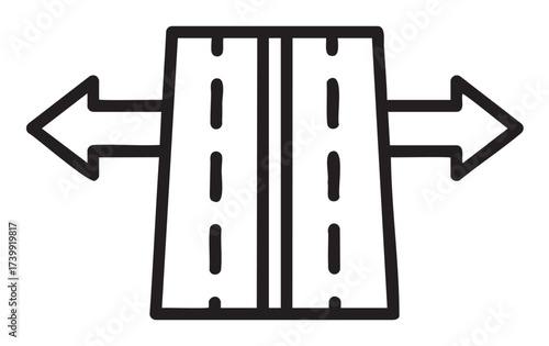 Black outline icon of a divided highway with directional arrows pointing left and right, symbolizing travel directions and choices.
