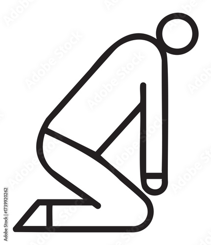 Simple black outline icon of a person kneeling on one knee, with a minimalist and geometric design.