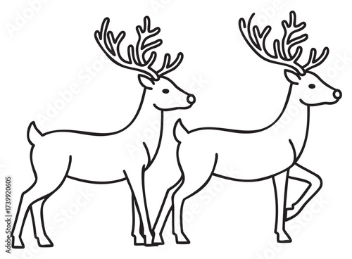 Black outline vector of two deer standing side by side, each displaying large antlers in a minimal linear style.
