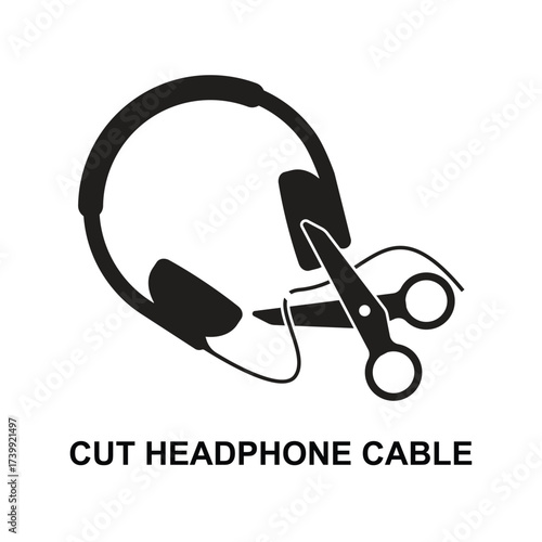 cut headphone cable icon. Scissors cut the cable from the headphone isolated on background vector illustration. Non AI generate.