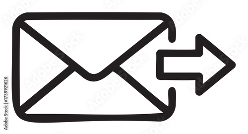 Simple black outline icon of an envelope with an arrow indicating email or message sending functionality.