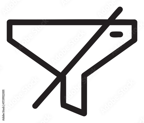 Black outline icon of a simple funnel with a strainer and a handle in a minimalistic design.