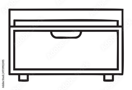 Black outlined icon of a rectangular storage box with a handle and four short legs, shown in a minimalist linear style.