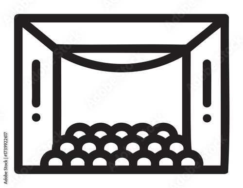 Black outline icon of a rectangular ball pit filled with small round balls, typically used for children's play areas.