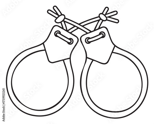 Black outline drawing of connected handcuffs with a simple design and tied knots, symbolizing law enforcement and restraint.