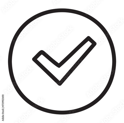Black outline of a simple checkmark inside a circle, representing approval or completion.