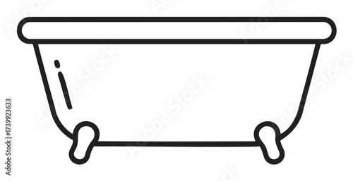 Black outline icon of a simple clawfoot bathtub viewed from the side. minimal linear design for home, bathroom, and hygiene concepts.