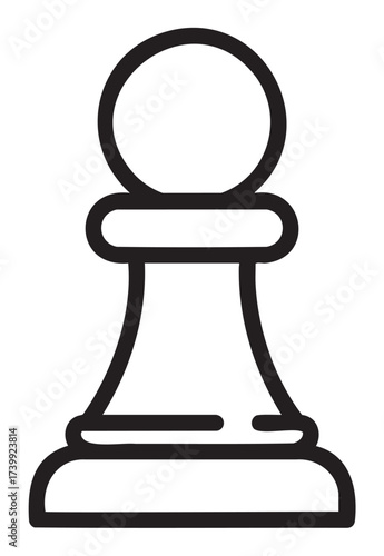 Black outline drawing of a simple pawn chess piece. minimal design representing strategy, games, and intellectual competition.