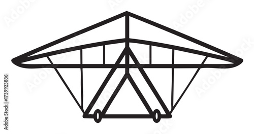 Black outline of a simple triangular hang glider icon with minimal design for aviation and adventure concepts.