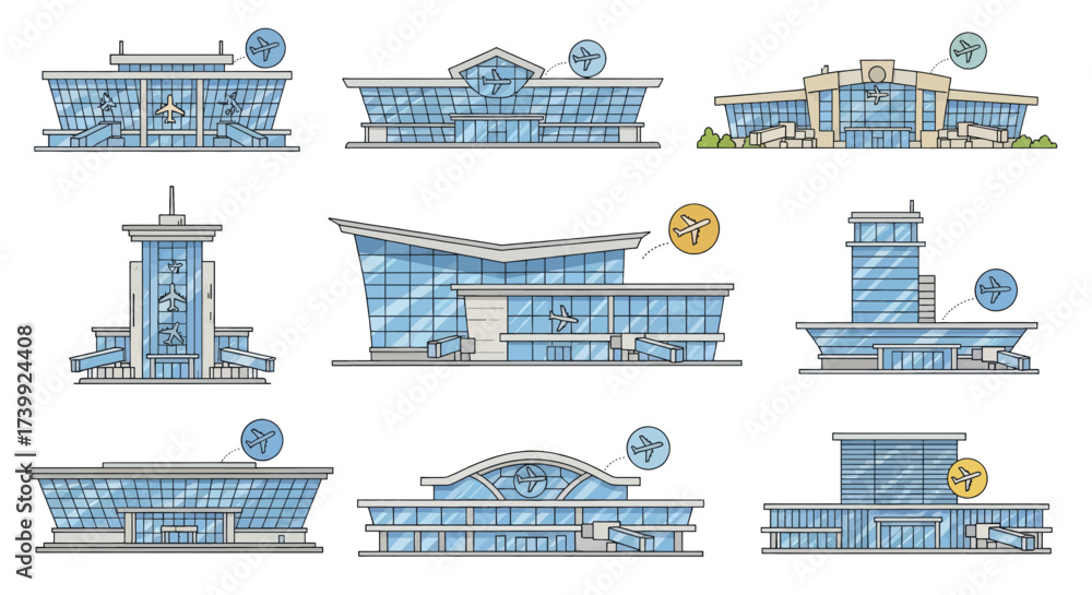 Obraz premium Collection of Modern Airport Terminal Building Illustrations 1.