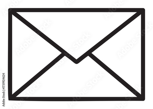 Black outline icon of a closed envelope with a triangular flap, representing messaging, communication, or postal service.