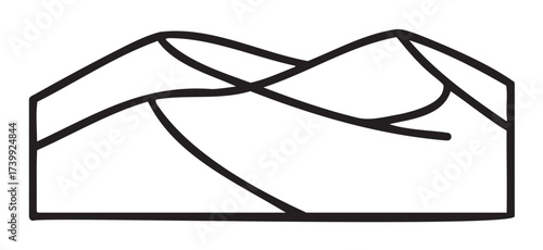 Black outline of mountain peaks forming a stylized geometric shape with smooth curves and angles.