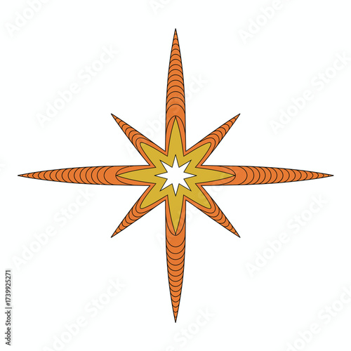 Starburst graphic explosion with orange and gold emanating from a central point on white background design element