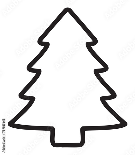 Black outline of a simple evergreen tree with a triangular shape, illustrating a minimalistic design for nature and holiday themes.