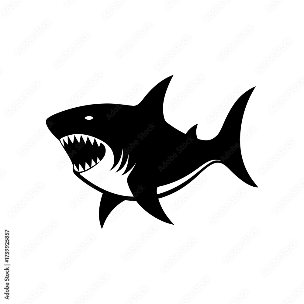 Fototapeta premium Silhouette of a shark with sharp teeth on transparent background