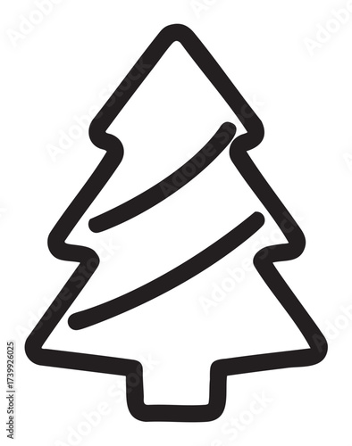 Black outline of a simple triangular christmas tree icon with minimalistic design elements.