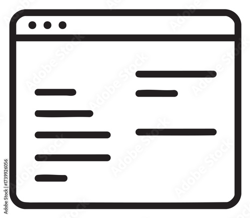 Black outline icon of a simplified computer browser window with horizontal lines representing text and interface elements.