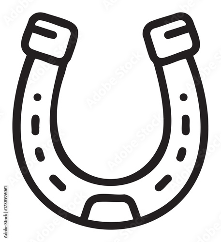 Black outline of a simple horseshoe with minimal detailing and small circles along its edges.