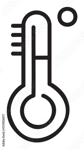 Simple black outline icon of a thermometer symbol with degree sign, representing temperature measurement.