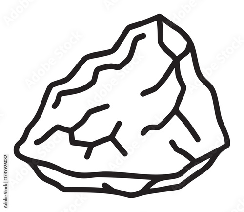 Black outline drawing of a simple jagged rock with visible cracks and irregular edges, suitable for geology and natural science concepts.