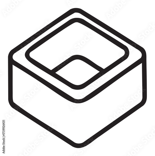 Black and outline of a square layered cake slice with a wave pattern on top and rounded edges.