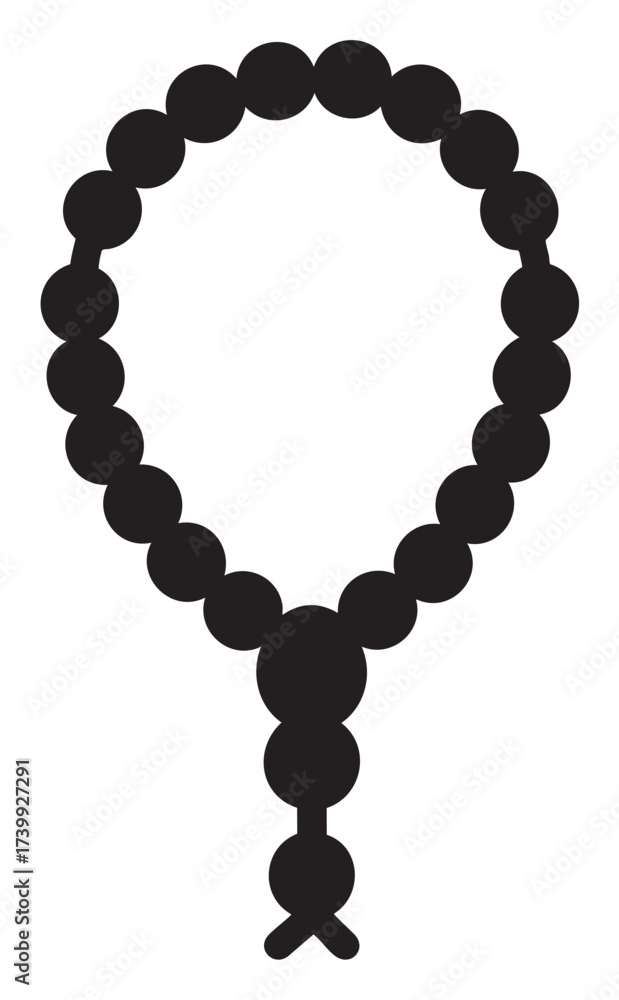 Obraz premium Black silhouette of a prayer bead rosary with a tassel, arranged in a circular shape indicating spiritual and religious significance.