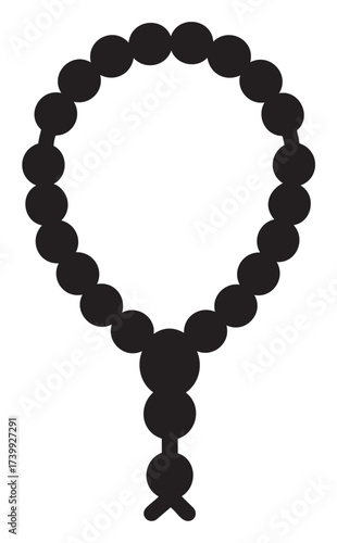 Black silhouette of a prayer bead rosary with a tassel, arranged in a circular shape indicating spiritual and religious significance.